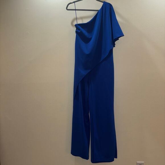 Adrianna Papell Jumpsuit- Royal Blue One-Shoulder Wide-Leg Jumpsuit- Size 8 - Picture 5 of 15